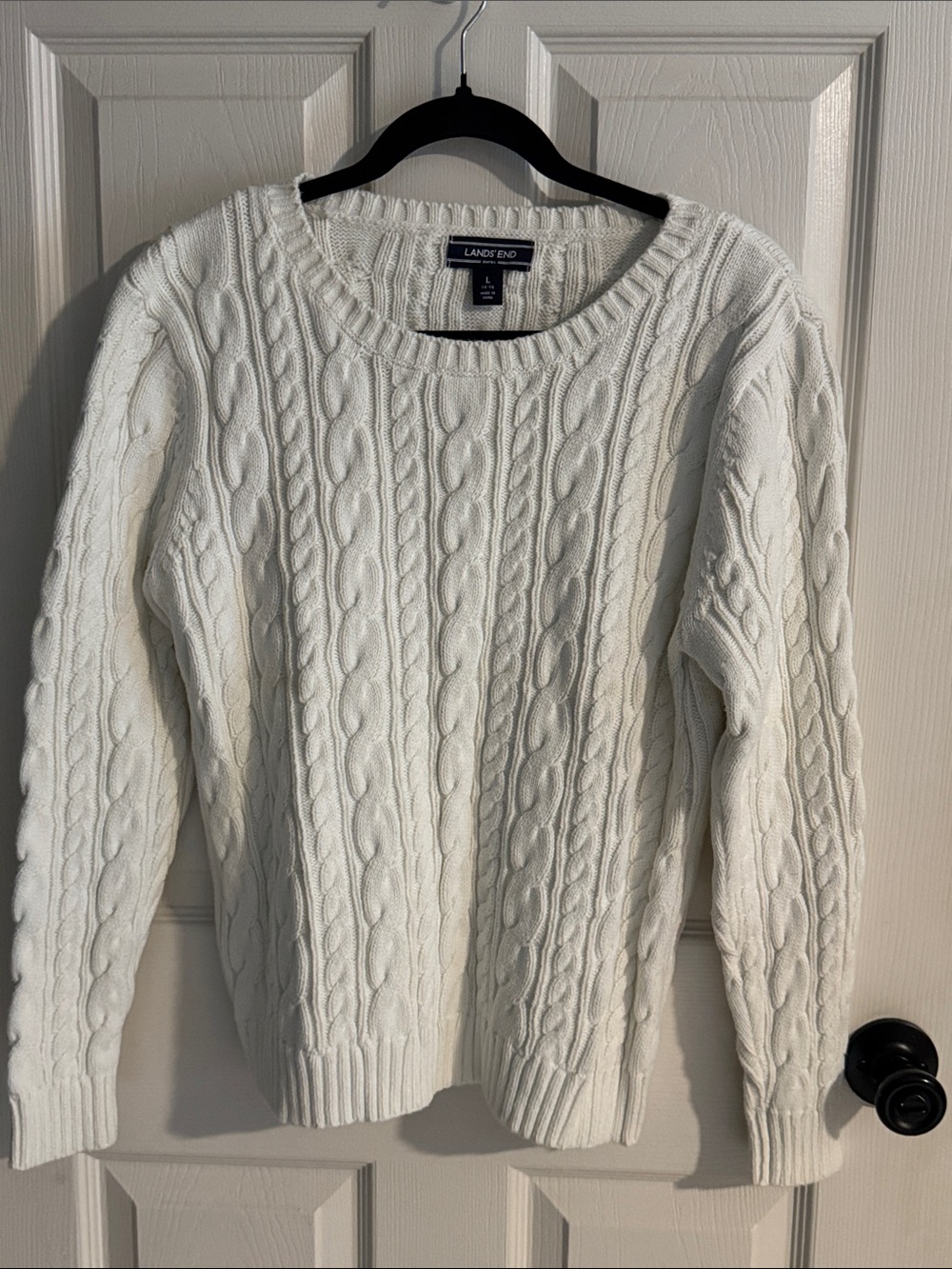 Lands' End Women's Ivory Cable Crewneck Sweater